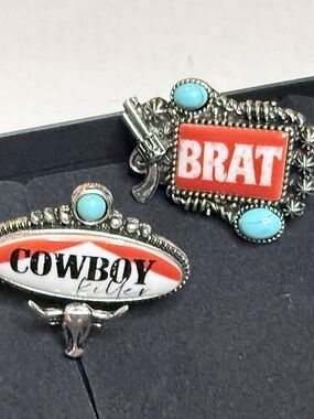 BRAT Red and Turquoise Western Cowgirl Ring Set